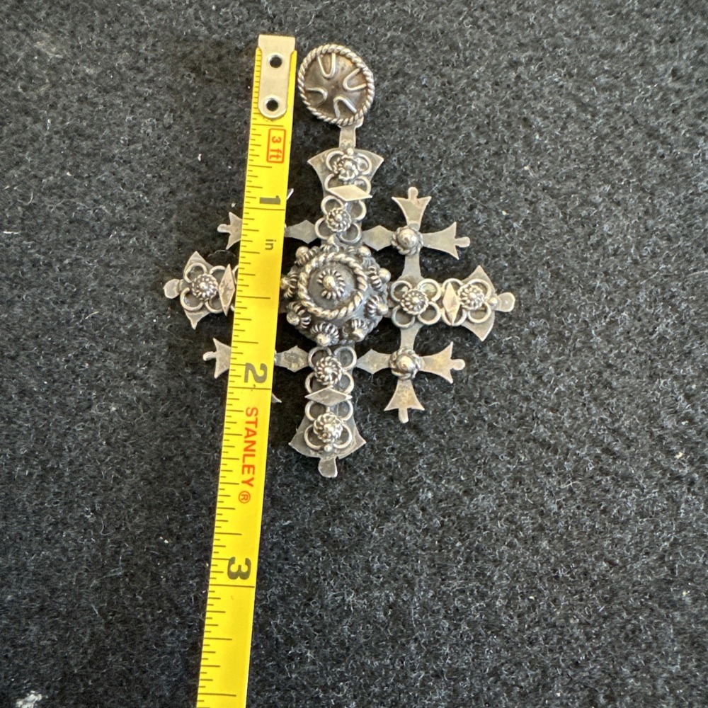 Estate Sterling Silver 925 Large Heavy Jerusalem Cross Pendant Taxco POB - Picture 4 of 9